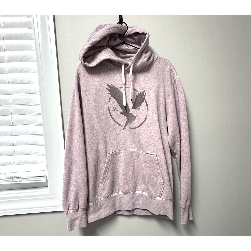 American‎ Eagle Hoodie Mens Medium Pink Graphic Super Soft Pullover Athleisure